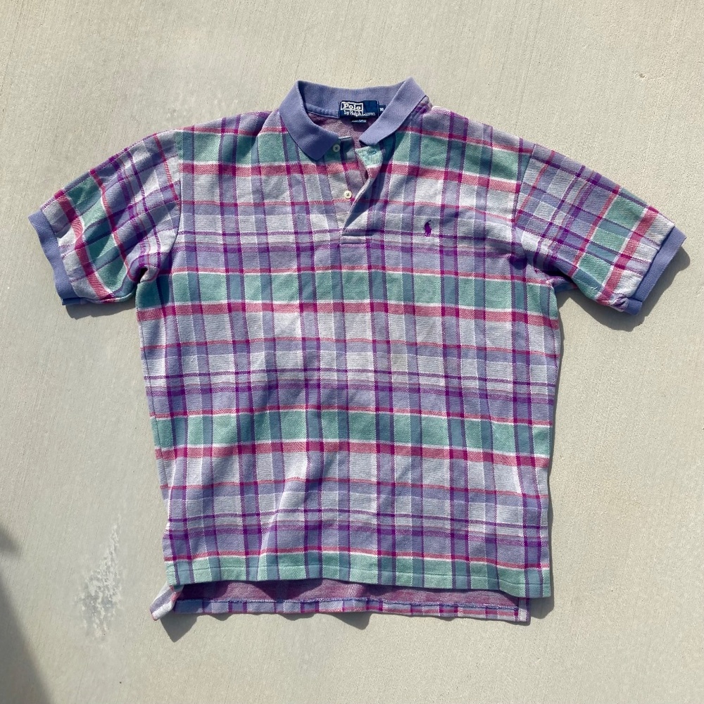 1990s Vintage Rare Polo Ralph Lauren Plaid Golf Button Up Polo Rare